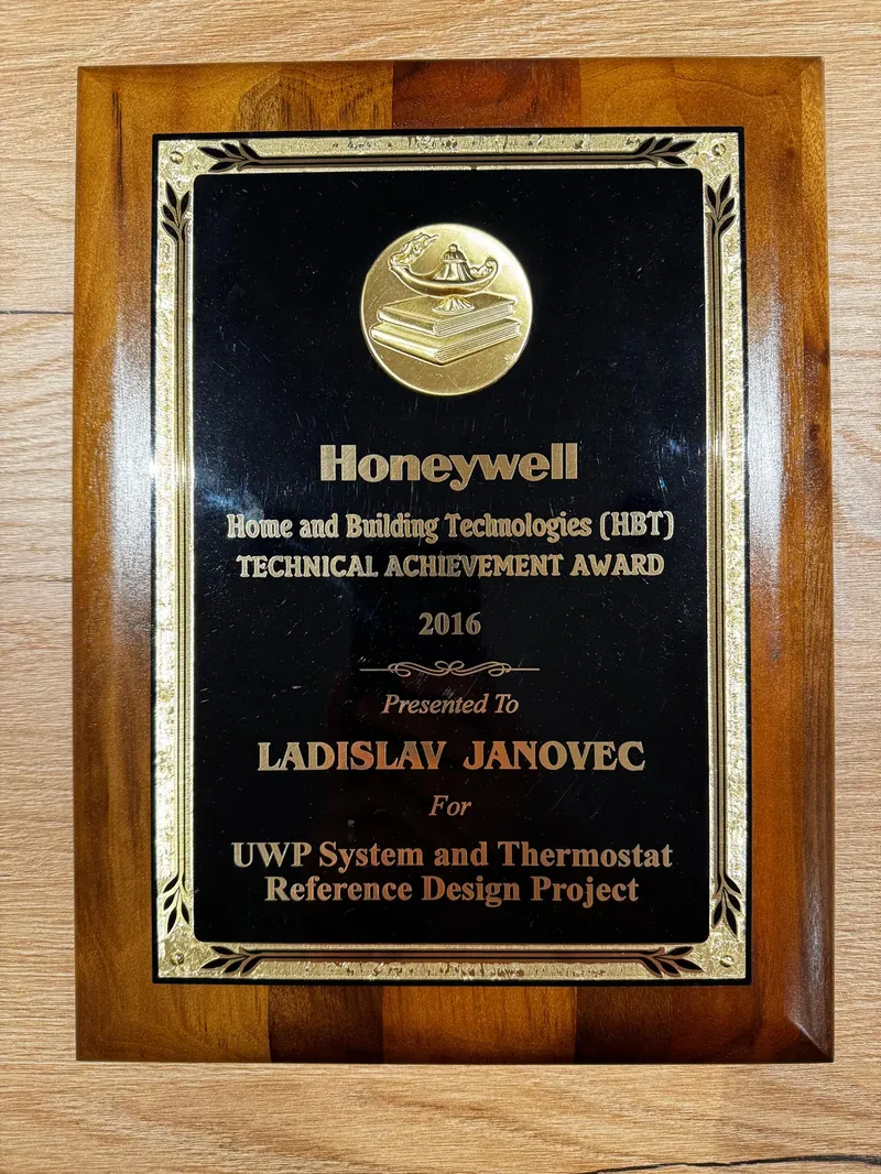 Honeywell Technical Achievement Award for the UWP system and thermostat reference design, 2016