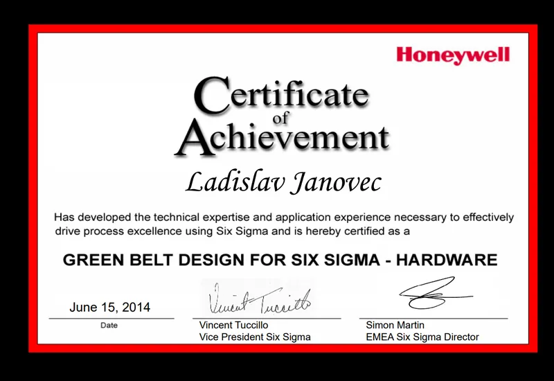 Green Belt Design for Six Sigma – Hardware, Honeywell, 2014