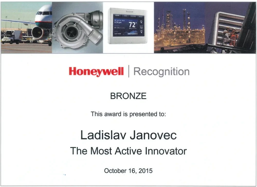 Honeywell Recognition Bronze: The Most Active Innovator, 2015