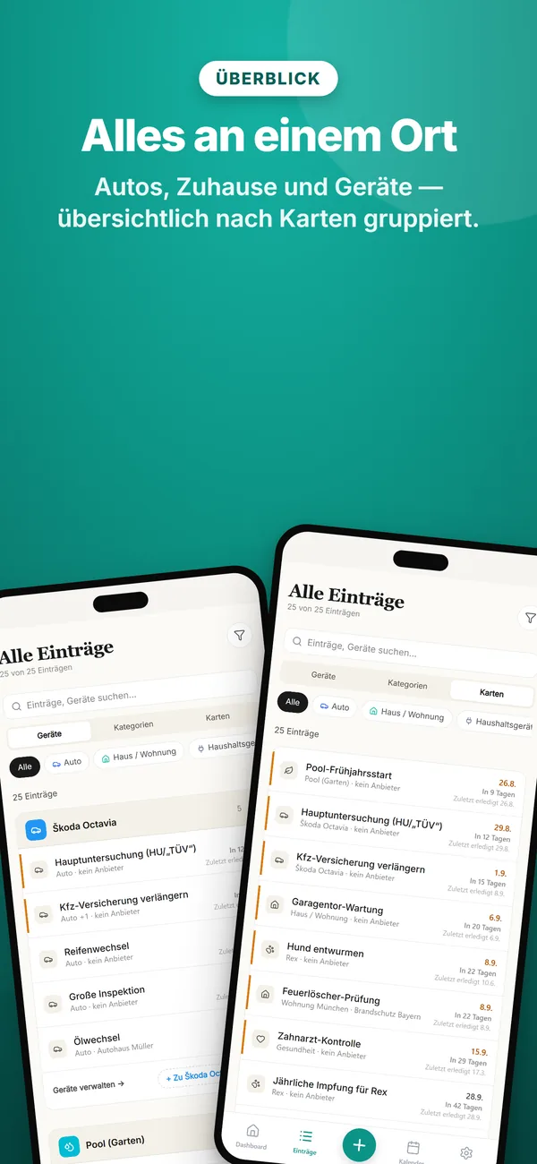 Alle Objekte nach Kategorie gruppiert