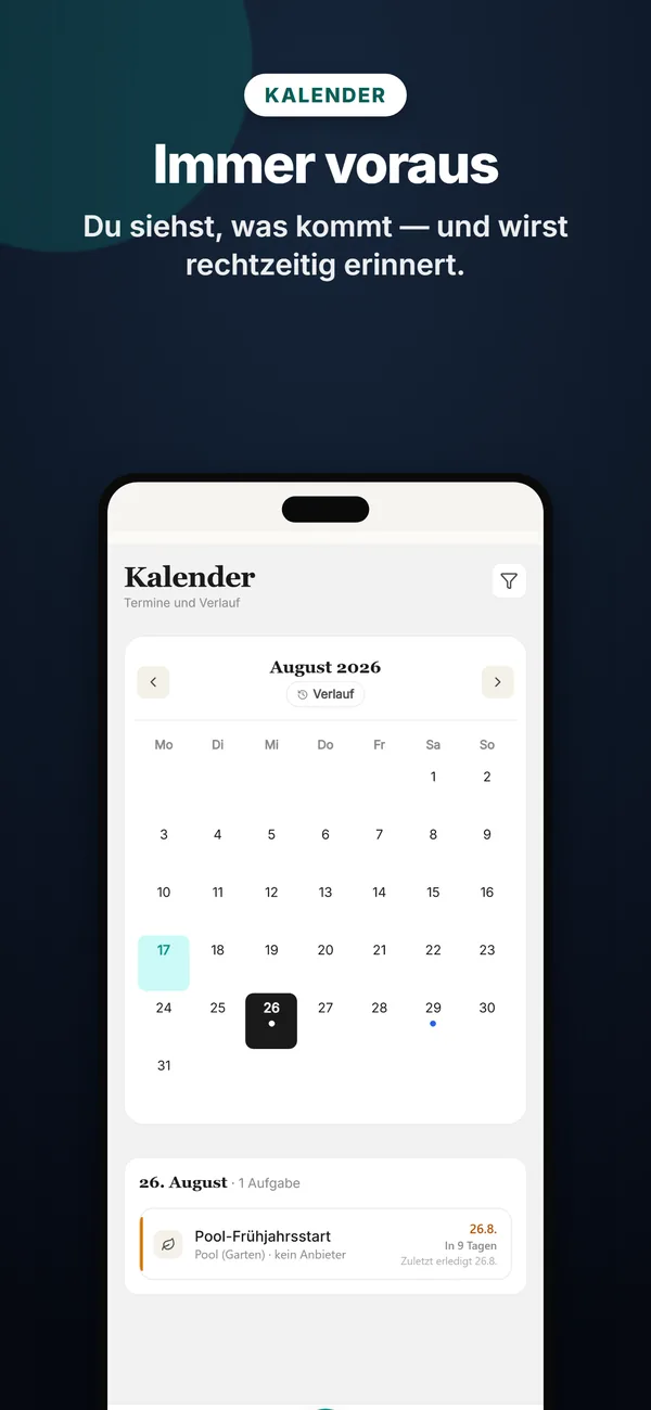 Kalender mit anstehenden Fristen