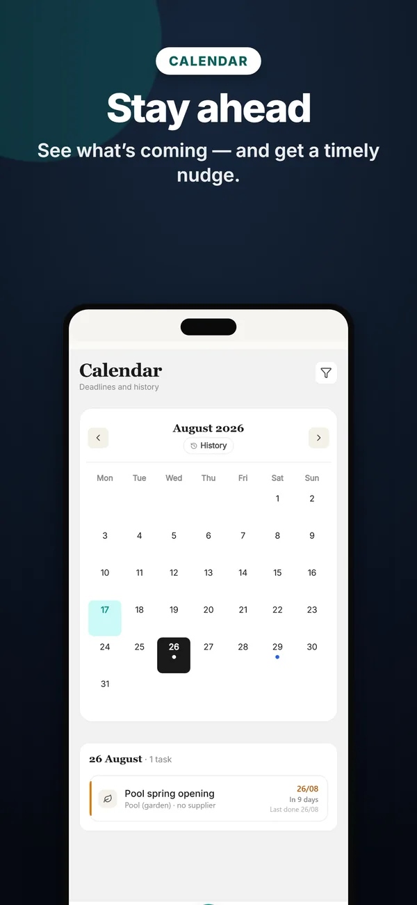 Calendar with upcoming deadlines